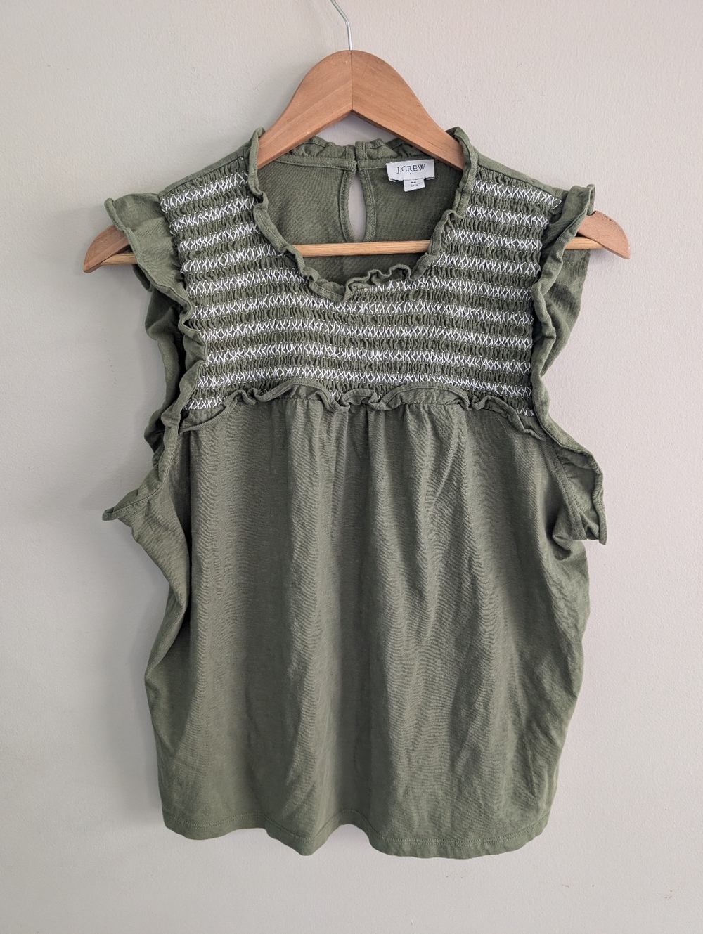 J Crew Olive Green Ruffle Tank Top Size M